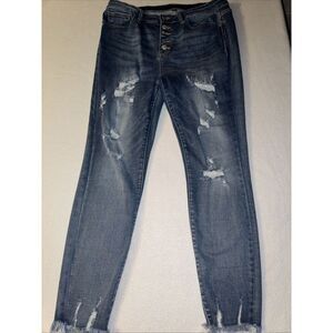 Judy Blue Button Fly Skinny Fit Distressed Denim Blue Jeans JR Size 15/32